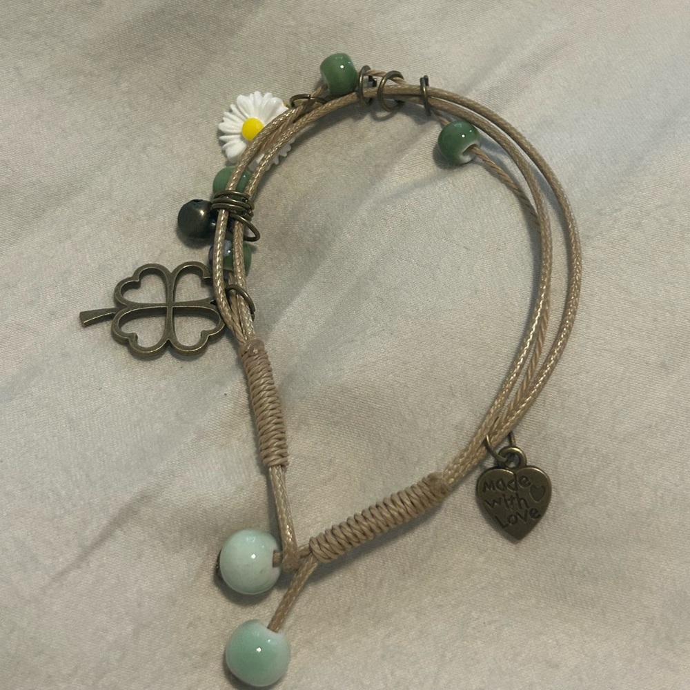 Made with love flower and lucky charm bracelet